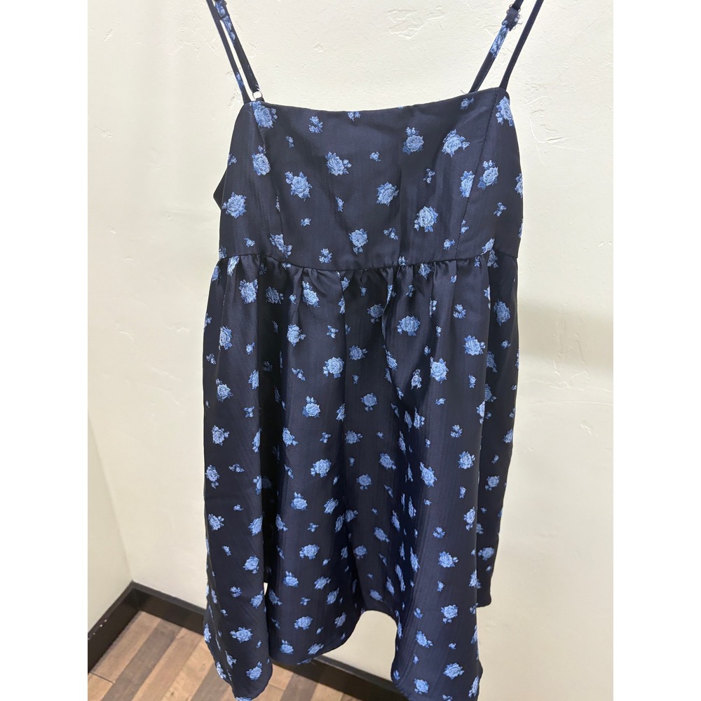 Storia Navy Blue Floral Jacquard Babydoll Mini Dress‎ Square Neck JD3734D Small